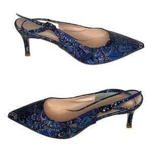 Women’s Floral Style Pointed Toe Sleek Patent Leather Slingback Heels